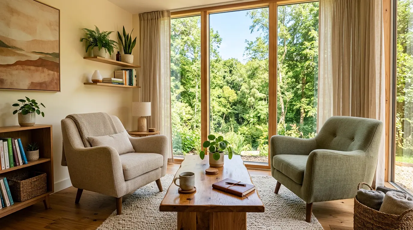 A bright, comfortable therapy room